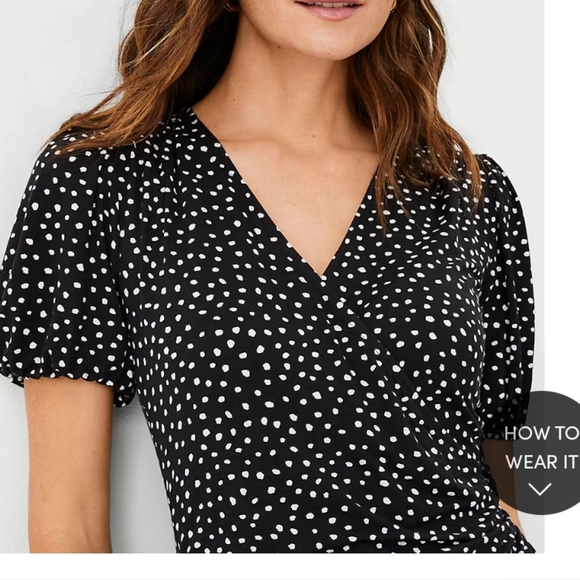 Ann Taylor Petites Genuine Wrap Blouse puffy cap sleeves grosgrain ribbon tie ♡ - Picture 7 of 10